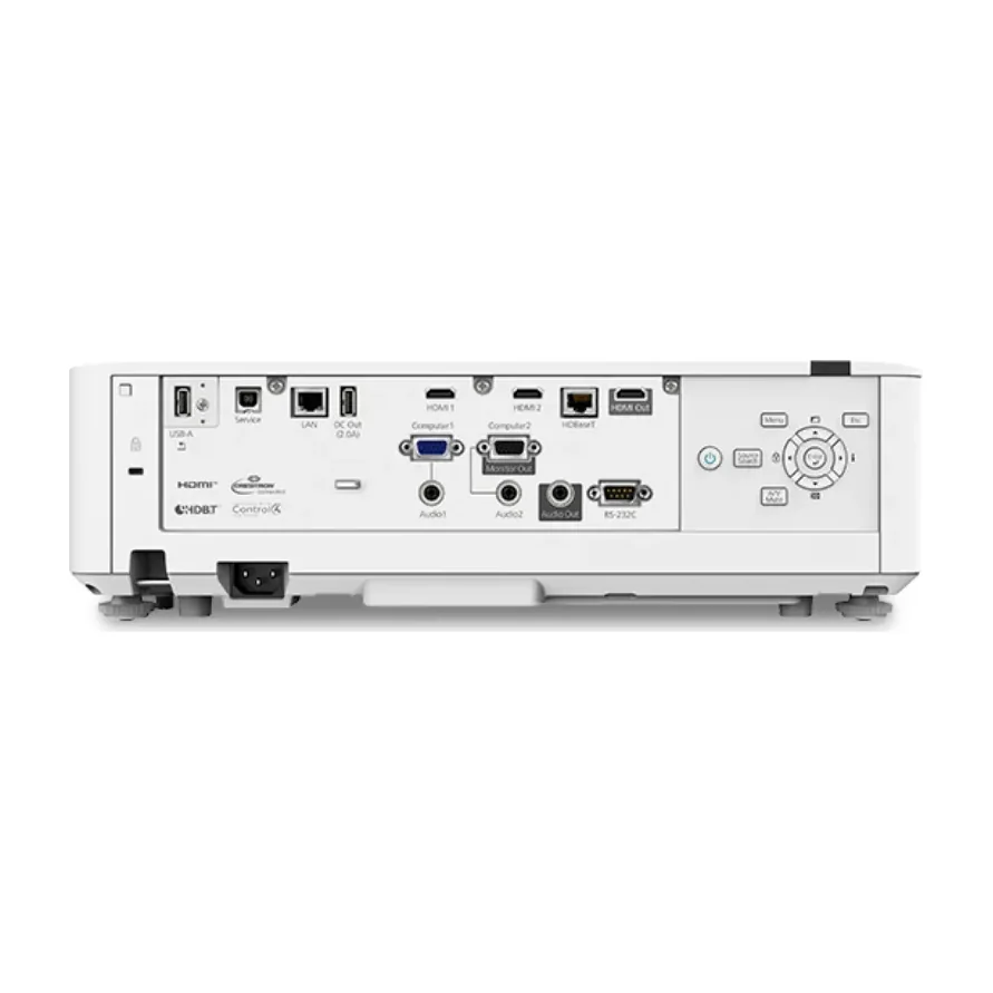 Panel de conexiones trasero del proyector Epson EB-L630U: HDMI, HDBaseT, VGA y LAN