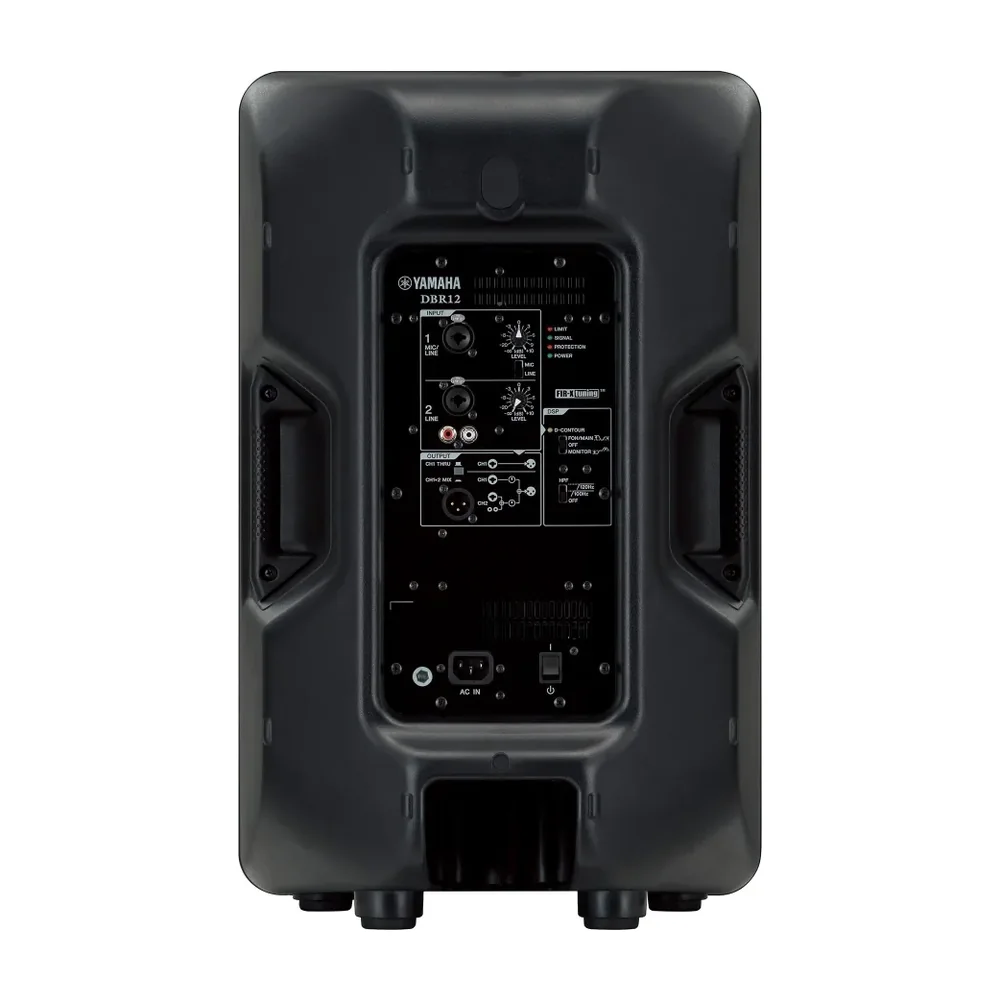 Panel trasero con amplificador y conexiones del altavoz Yamaha DBR12